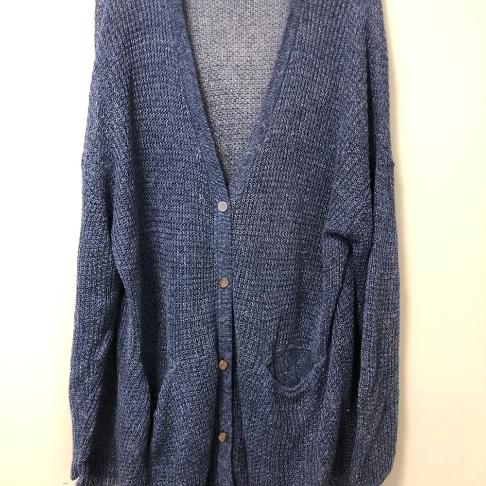 Women’s Margaret O’Leary Blue Cardigan Sweater Size S Oversized